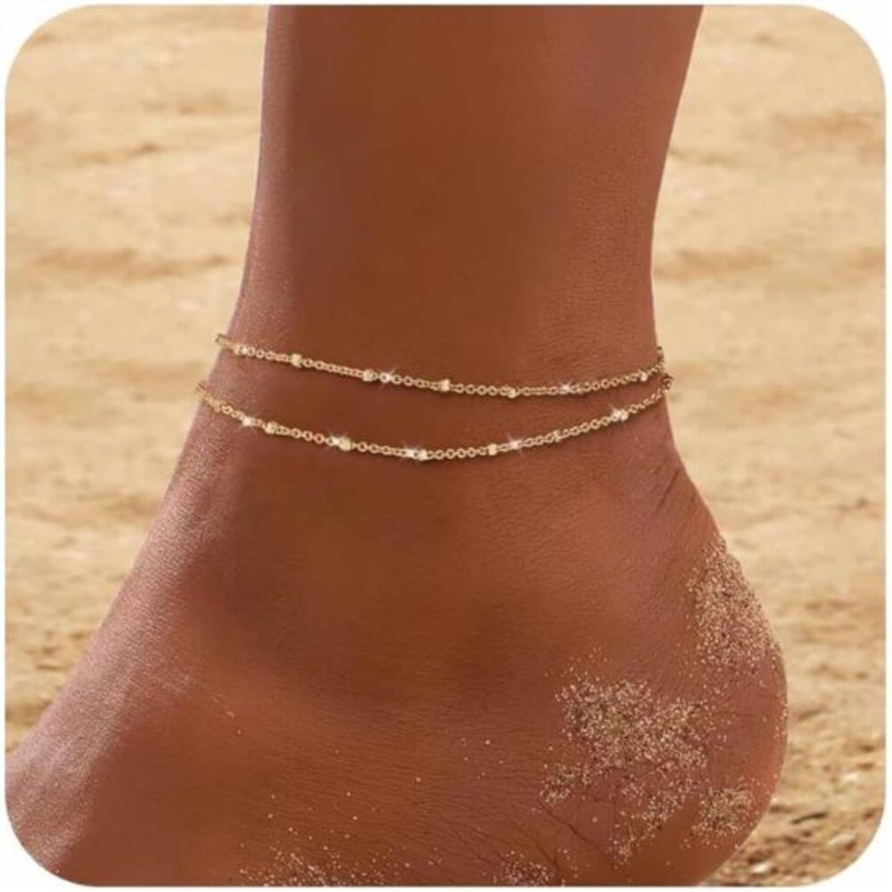 Gold Anklets for Women CZ Ankle Bracelet 14K Gold Plated Waterproof